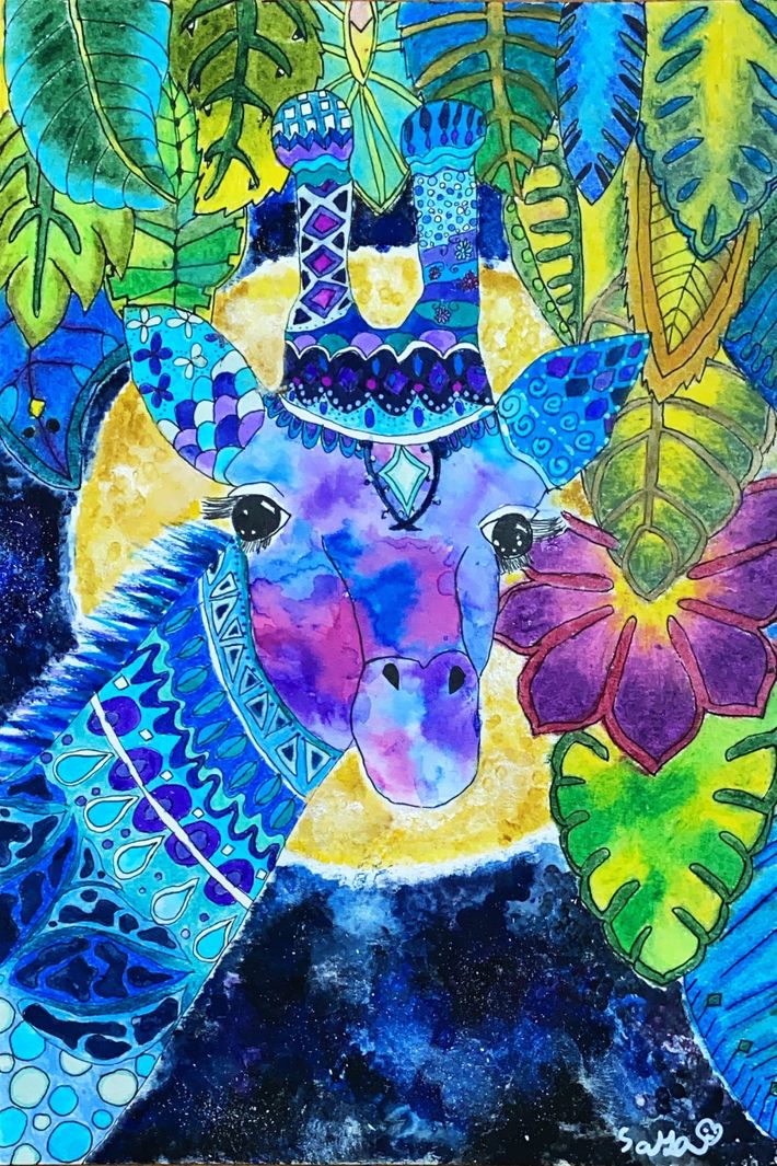 月夜に照らされたキリンちゃん saya